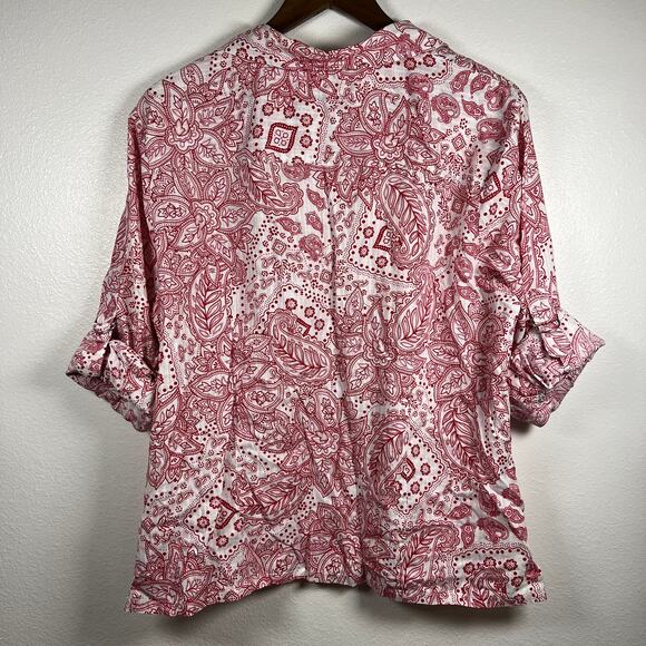 Karen Scott Petites Women's red and white paisley button-down blouse - Picture 9 of 12